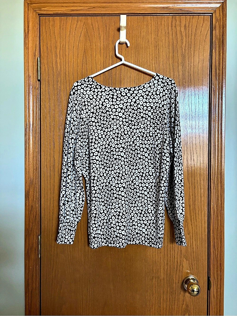 Talbots Floral Long Sleeve Top Black & White Size XL NWT